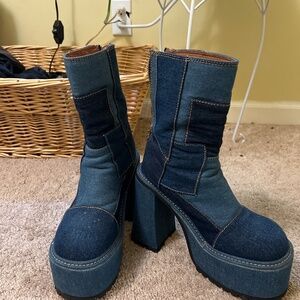 Denim platform boots